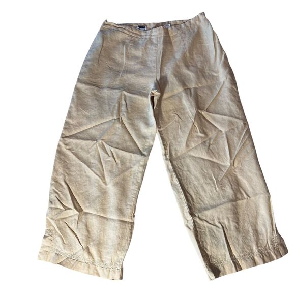 Nikki Valenti Irish Linen Top Pants Set Womens Sz. 16 Embroidered Tan Lagenlook - Picture 5 of 16